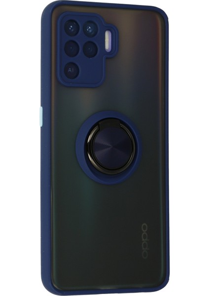 Oppo Reno 5 Lite Kılıf Montreal Yüzüklü Silikon Kapak - Lacivert 300099