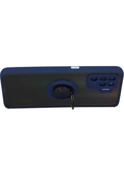 Oppo Reno 5 Lite Kılıf Montreal Yüzüklü Silikon Kapak - Lacivert 300099