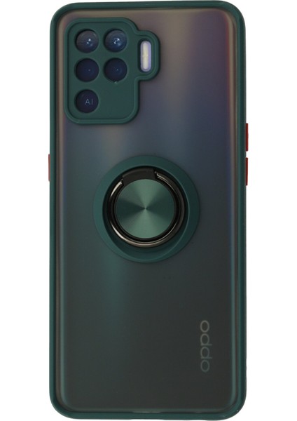 Oppo Reno 5 Lite Kılıf Montreal Yüzüklü Silikon Kapak - Yeşil 300099