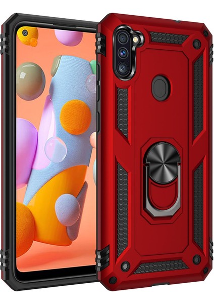 Samsung Galaxy M11 Kılıf Sofya Yüzüklü Silikon Kapak - Kırmızı 300099