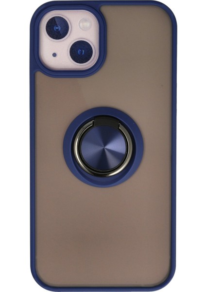 Iphone 13 Kılıf Montreal Yüzüklü Silikon Kapak - Lacivert 300099