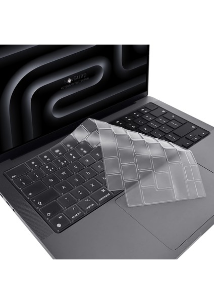 Novstrap Apple Macbook Pro 14 Inç M3 A2992 A2918 ile Uyumlu Parlak Kılıf + Şeffaf Klavye Kılıfı+Film