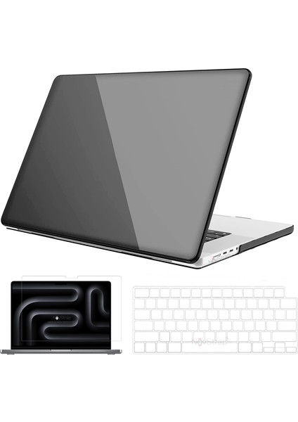 Novstrap Apple Macbook Pro 14 Inç M3 A2992 A2918 ile Uyumlu Parlak Kılıf + Şeffaf Klavye Kılıfı+Film