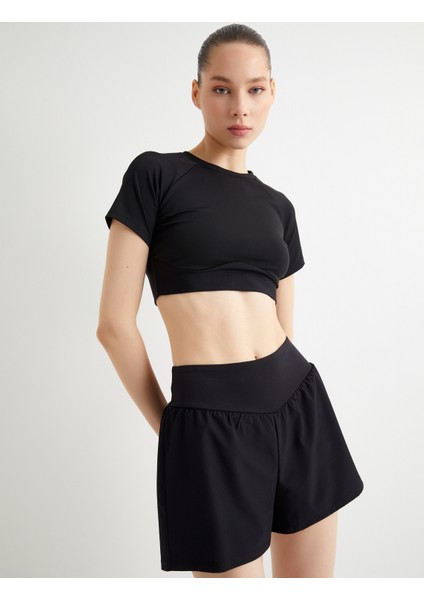 Spor Crop Tişört Slim Fit Kısa Kollu Bisiklet Yaka fiyatları