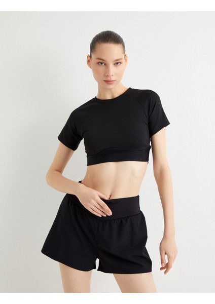 Spor Crop Tişört Slim Fit Kısa Kollu Bisiklet Yaka modelleri