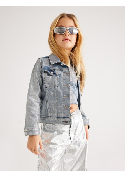 Crop Kot Ceket Metalik Parlak