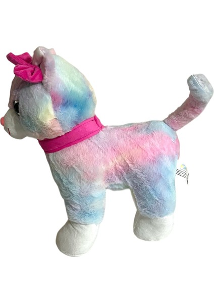 Peluş Kedi 45 cm Pembe Tokalı Ayakta Duran Kedi