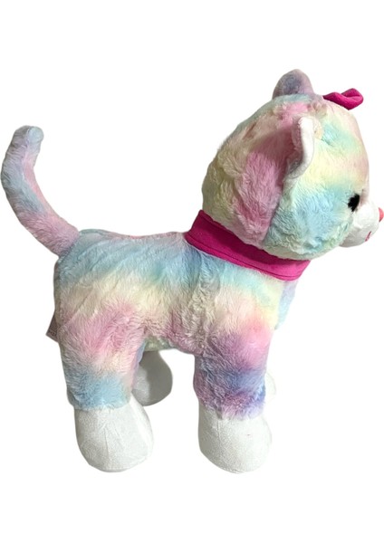 Peluş Kedi 45 cm Pembe Tokalı Ayakta Duran Kedi