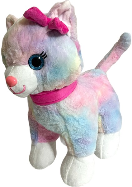 Peluş Kedi 45 cm Pembe Tokalı Ayakta Duran Kedi