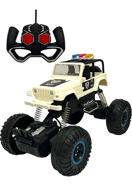 Uzaktan Kumandalı Sarjlı Amortisörlü Full Fonksiyon 1:18 Ölçek 4x4 Polis Jeep Crazy Truck