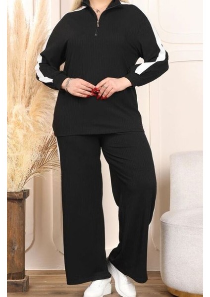 Kadın Büyük Beden Eşofman Omuzları Şeritli Kaşkorse Takım 21091 Siyah fiyatları