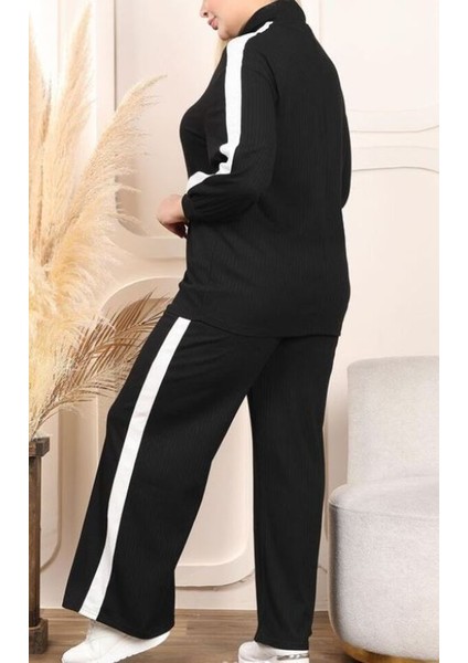 Kadın Büyük Beden Eşofman Omuzları Şeritli Kaşkorse Takım 21091 Siyah indirimleri