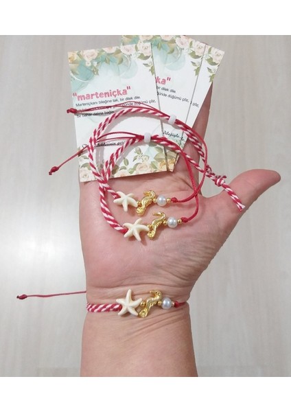 Üç Adet Denizatı Deniz Yıldızı ve Cam Inci Boncuklu Marteniçka Bileklik