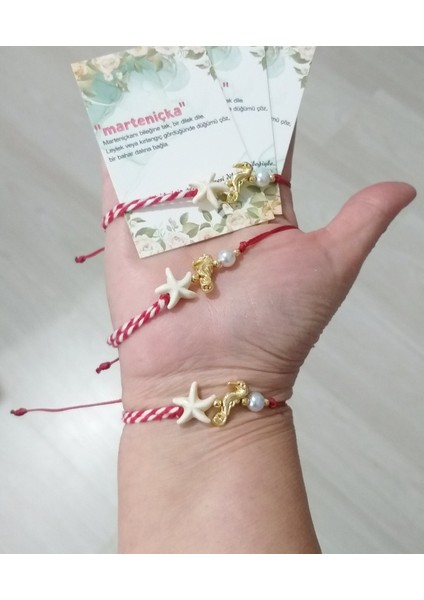 Üç Adet Denizatı Deniz Yıldızı ve Cam Inci Boncuklu Marteniçka Bileklik fiyatları