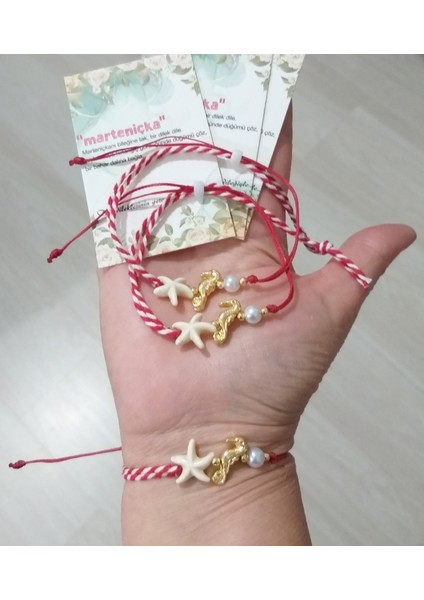 Üç Adet Denizatı Deniz Yıldızı ve Cam Inci Boncuklu Marteniçka Bileklik fırsatları