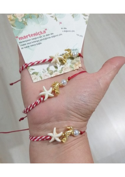 Üç Adet Denizatı Deniz Yıldızı ve Cam Inci Boncuklu Marteniçka Bileklik indirimleri