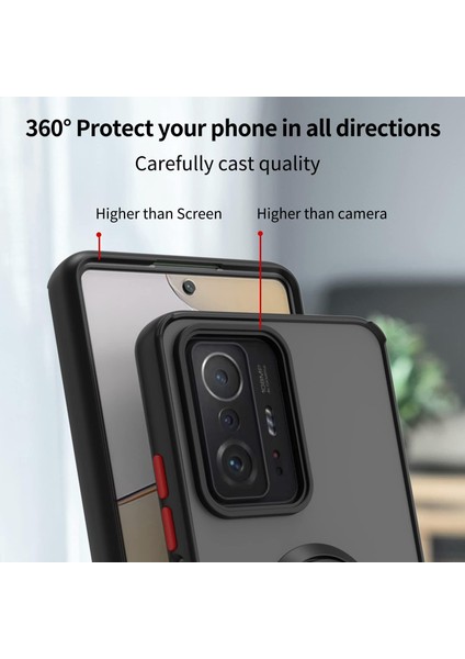 Xiaomi Mi 13T & 13T Pro Kılıf Kamera Çıkıntılı Korumalı Yüzüklü Standlı Zırh + 9h Ekran Koruyucu Cam Set