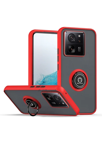 MTK Moveteck Xiaomi Mi 13T - Mi 13T Pro Uyumlu Kılıf Mat Parmak Izi Yapmaz Renkli Tuşlu Yüzüklü Standlı Kamera Korumalı Zırh Tank Military