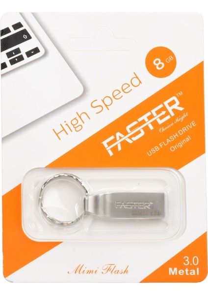 Faster 8 GB Flash Bellek Anahtarlık Tipi Metal Hafıza Bellek
