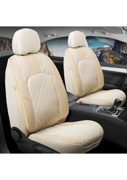 Nissan Skystar Uyumlu Yarı Deri Oto Koltuk Kılıfı Ön Arka Set Chester Serisi Bej Fs