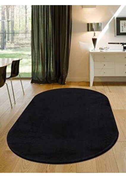 Siyah Oval Post Halı Peluş Yumuşak Kaymaz Dot Taban fiyatları