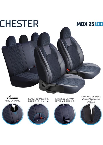 Seat Cordoba Uyumlu Yarı Deri Oto Koltuk Kılıfı Ön Arka Set Chester Serisi Siyah Fs