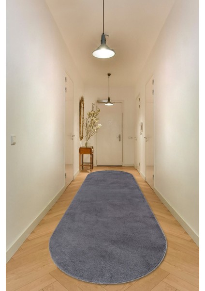 Antrasit Oval Post Halı Peluş Yumuşak Kaymaz Dot Taban fırsatları