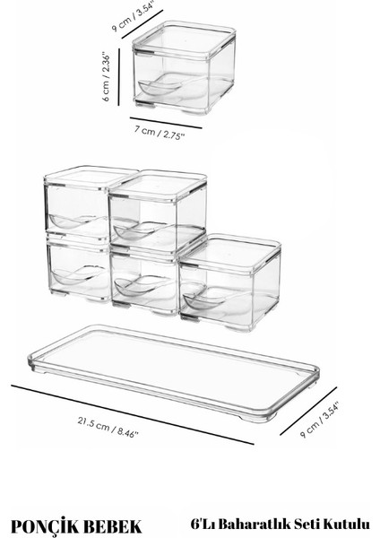 Ponçik Store 6'lı Şeffaf Baharatlık  Saklama Kabı Seti Kutulu