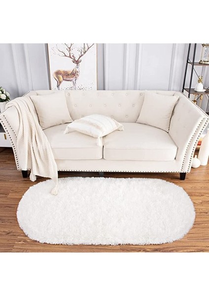 Beyaz Oval Post Halı Peluş Yumuşak Kaymaz Dot Taban modelleri