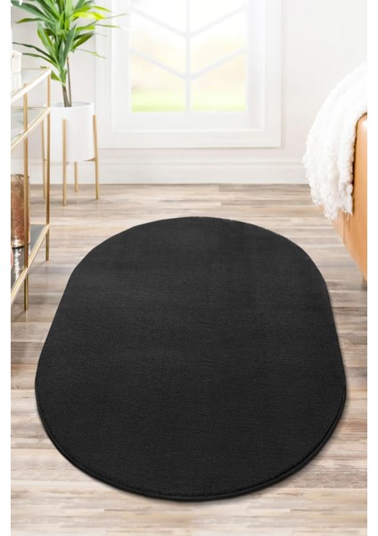 Siyah Oval Post Halı Peluş Yumuşak Kaymaz Dot Taban modelleri