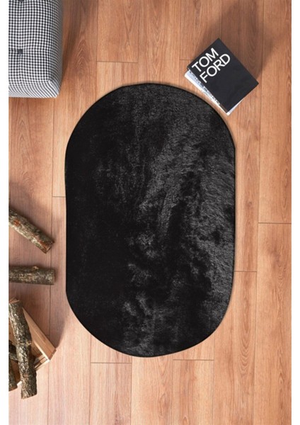 Siyah Oval Post Halı Peluş Yumuşak Kaymaz Dot Taban fırsatları