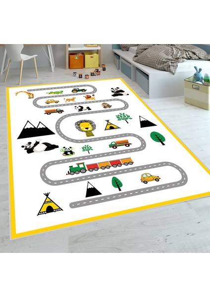 Dijital Baskı Yıkanabilir Kaymaz Taban Çocuk Halısı LNA4108-SM75