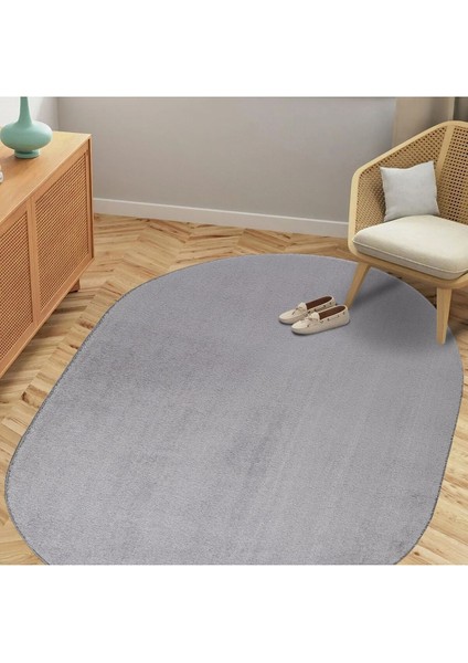 Gri Oval Post Halı Peluş Yumuşak Kaymaz Dot Taban fiyatları
