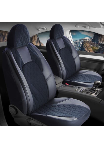 Skoda Yeti Uyumlu Yarı Deri Oto Koltuk Kılıfı Ön Arka Set Chester Serisi Siyah Fs