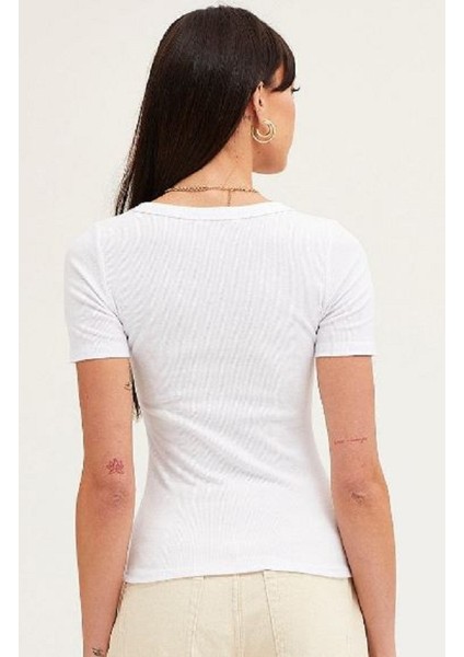 Kare, Havuz Yaka Kısa Kol Bluz-Fitilli Kaşkorse Kumaş fırsatları