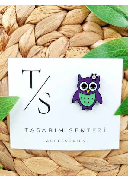 Rozet Metal Broş Yaka Okul Çantası Kıyafet Şapka Takı Aksesuar Mor Baykuş Ügi Owl Klips Rosette