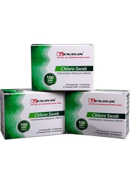 Chlorhexidine Swab Alkollü Cilt Temizleme Mendili ,DIŞ:5X5CM Iç:3x6 cm 100'LÜ 9 Paket