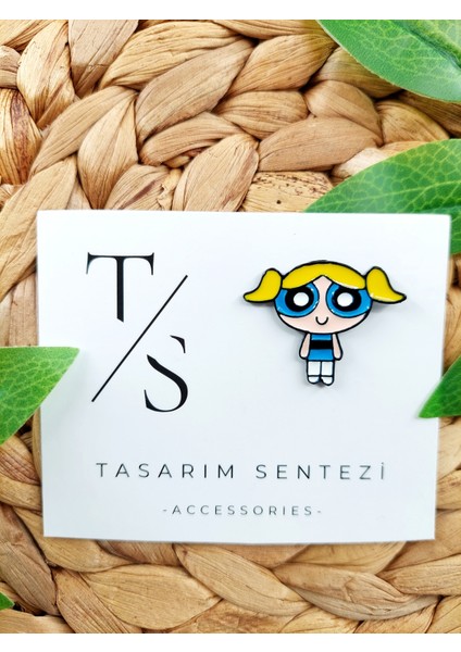Rozet Metal Broş Yaka Okul Çantası Kıyafet Şapka Takı Aksesuar Powerpuff Girls Bubbles Çizgi Film