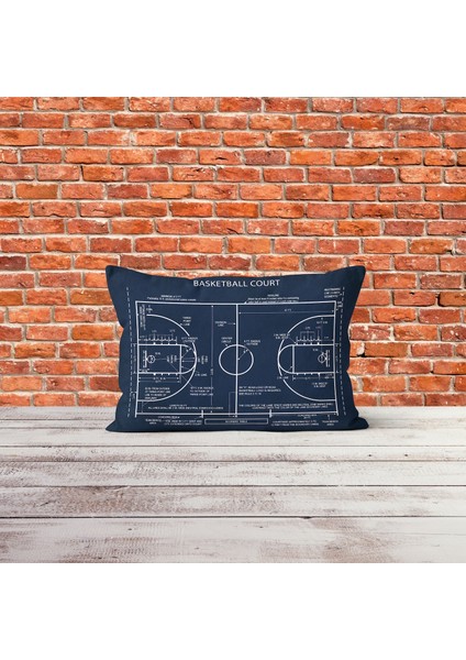 Basketball Court Navyblue - Basketbol Sahası Çift Taraflı Yastık Kılıfı - 2 Adet