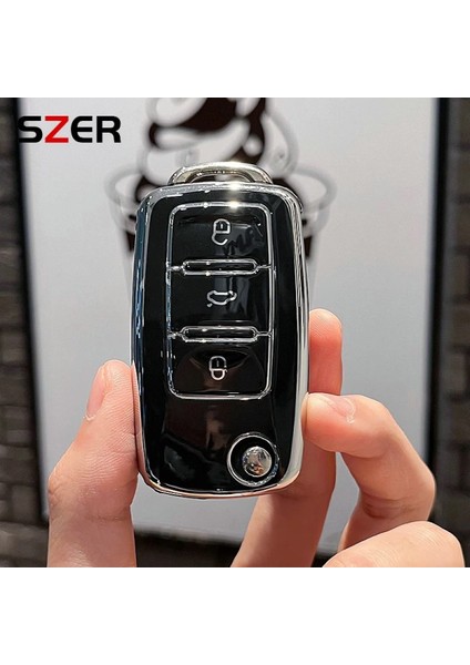 Scirocco Parlak Sustalı Anahtar Kılıfı Kalite Siyah Gümüş