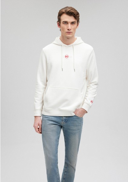 Kapüşonlu Baskılı Beyaz Sweatshirt 0S10077-70057