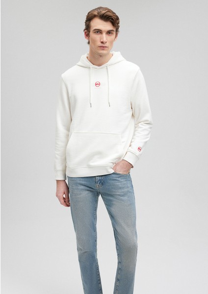 Kapüşonlu Baskılı Beyaz Sweatshirt 0S10077-70057