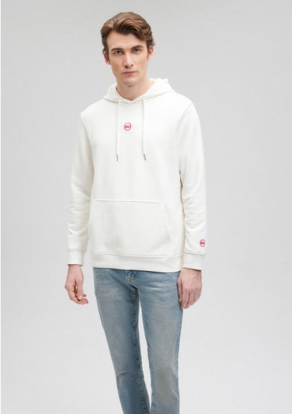 Kapüşonlu Baskılı Beyaz Sweatshirt 0S10077-70057