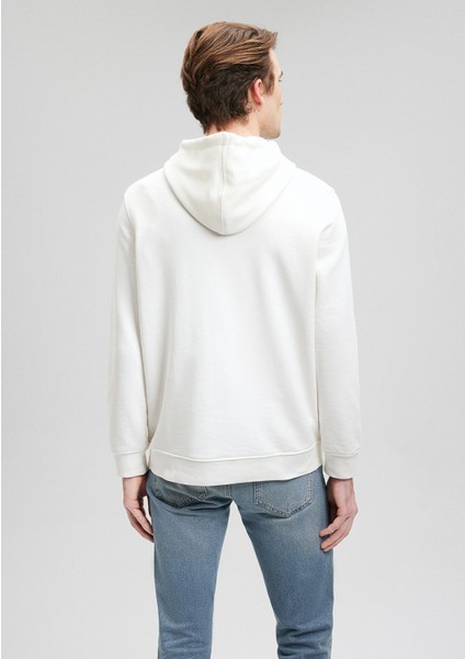 Kapüşonlu Baskılı Beyaz Sweatshirt 0S10077-70057