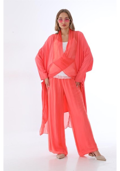Italyan Ipek Detaylı Oversize Kap Bluz- Wes Pantolon Takım fiyatları