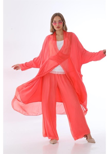 Italyan Ipek Detaylı Oversize Kap Bluz- Wes Pantolon Takım modelleri