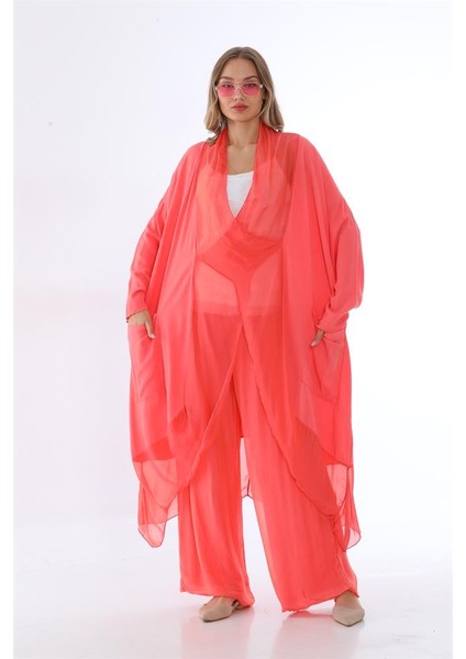 Italyan Ipek Detaylı Oversize Kap Bluz- Wes Pantolon Takım indirimleri