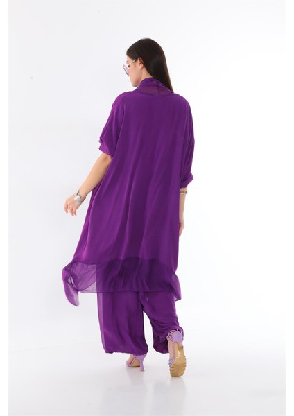 Italyan Ipek Detaylı Oversize Kap Bluz- Wes Pantolon Takım indirimleri