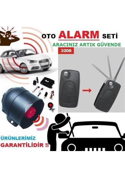 Hko oto Alarmı Komple Set Sustalı 12V  Kumanda Modeli: 3208