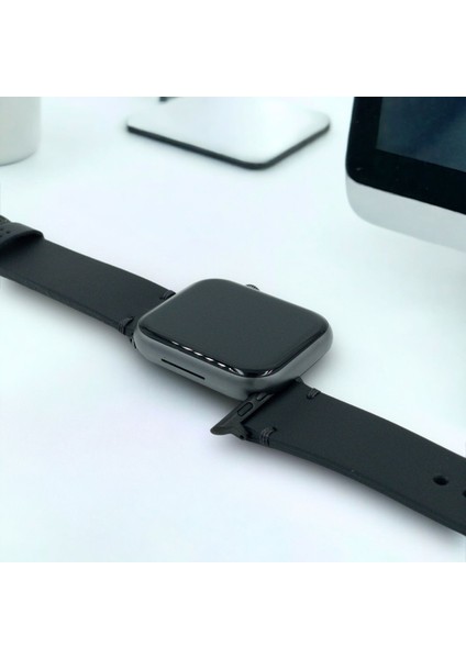 Apple Watch Deri Kordon Ultra 2 9 8 SE2 7 6 Se 5 4 3 2 1 serisi 49mm 45mm 44mm 42mm Uyumlu Kadın Erkek için Uniseks El Yapımı Siyah Kayış